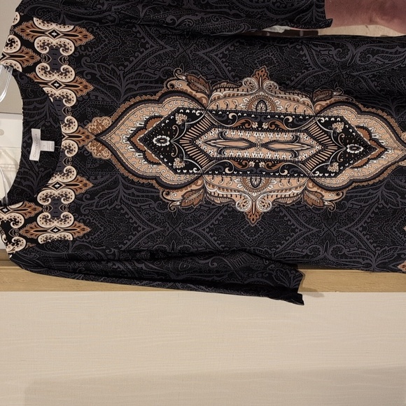 Charter Club Black Dress with Tan & Cream Paisley Motif. Mid Length - Picture 2 of 6